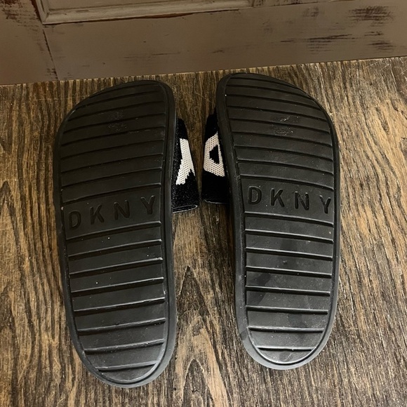 Womens DKNY black white Zax logo fabric slides sliders 9 - Picture 7 of 9